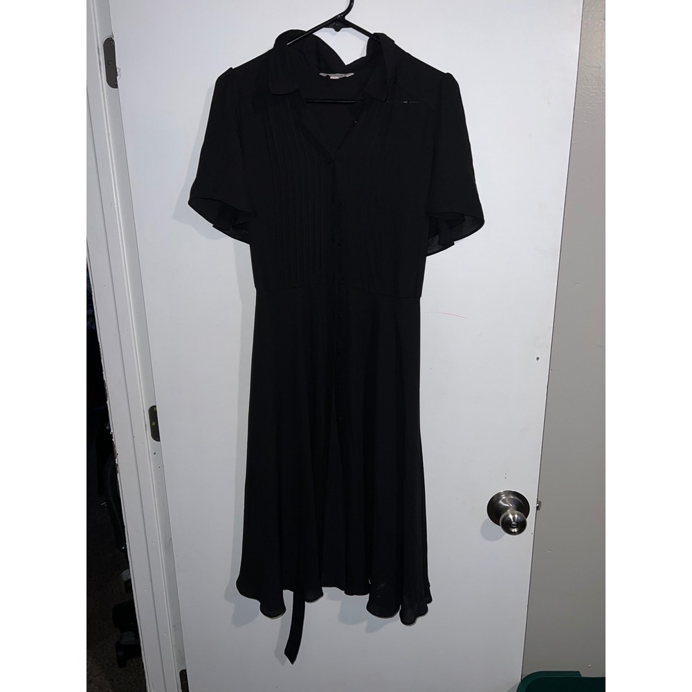 Nanette Nanette Lepore Black Button Down Wrap Strap Pleated Midi Dress Size 10